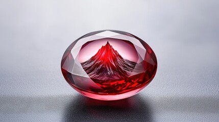 Wall Mural - A ruby gemstone with a dramatic volcano eruption, symbolizing power and intensity