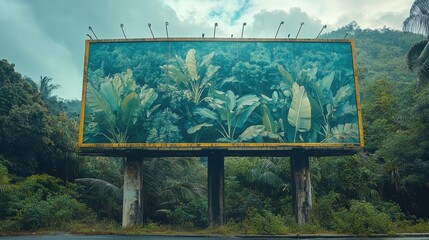 Green Products Billboard in Lush Natural Setting Symbolizing Sustainability