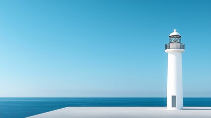 Wall Mural - Lighthouse tower with a striking height, standing as a sentinel against the backdrop of the sea, copy space for text,
