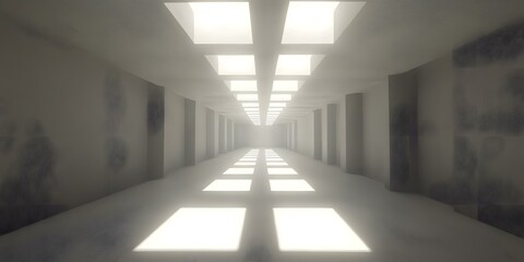 Wall Mural - White Minimalist Corridor With Square Windows