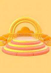 Sticker - 3D Rendering of a Golden Arch and Staircase Stage