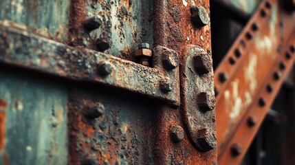 Wall Mural - Close-up of Rusty Metal Beams with Bolts and Nuts