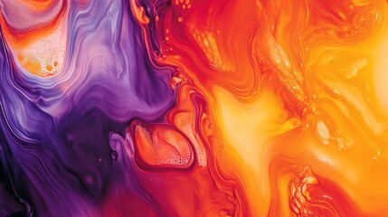 A dynamic abstract background showcasing a blend of vivid colors mimicking fluid art in orange, red, and purple hues. Generative ai