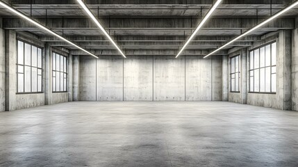 Canvas Print - Empty Concrete Room with Windows and Lights