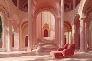 Poster - Pink Palace With Arches And Staircase