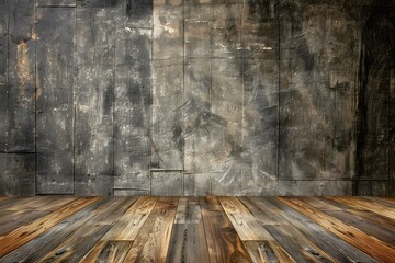 Sticker - Rough Concrete Wall with Wooden Floor