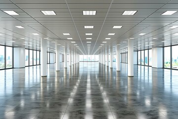 Poster - Empty Modern Office Space with White Columns and Large Windows