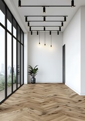 Wall Mural - Modern Minimalist Interior Design with Herringbone Wooden Floor