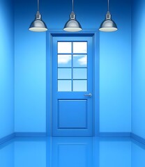 Canvas Print - Blue Room With Door And Light