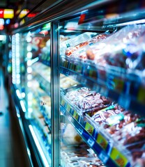 Canvas Print - Close Up Of Meat In Refrigerated Display Case At Grocery Store