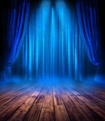 Wall Mural - Blue Stage Curtain With Spotlight