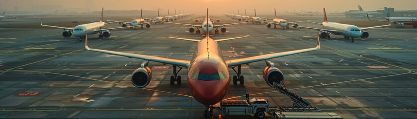 Wall Mural - Airport apron features a range of aircraft, highlighting fleet diversity.