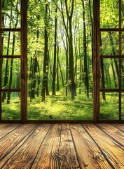 Canvas Print - Window View of Green Forest