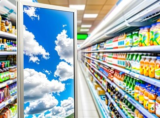 Wall Mural - Supermarket Aisle with Sky Display