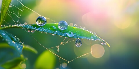 Wall Mural - Spider web dewdrop morning nature