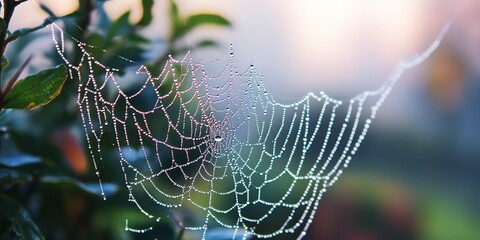 Wall Mural - spider web dewdrop morning nature