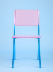 Canvas Print - Pink and Blue Transparent Plastic Chair on Blue Background