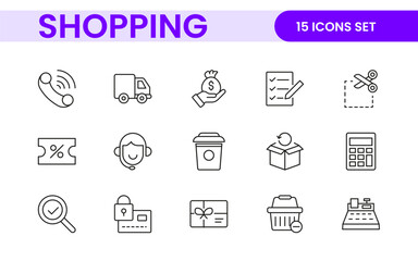 Wall Mural - Set of shopping cart icons. Collection of web icons for online store, from various cart icons in various shapes. Shopping outline icon set.