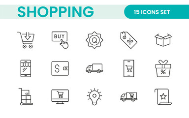 Wall Mural - Set of shopping cart icons. Collection of web icons for online store, from various cart icons in various shapes. Shopping outline icon set.