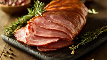 Sliced Smoked Bacon on a Wooden Cutting Board