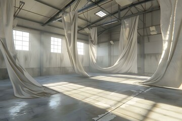 Wall Mural - Empty Industrial Building With White Curtains