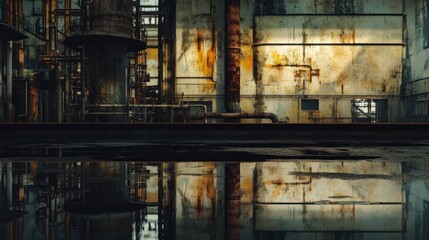 Wall Mural - Reflection of an Industrial Building in a Puddle of Water