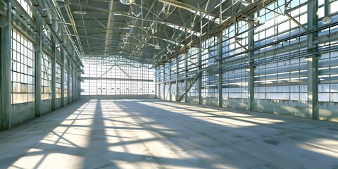 Canvas Print - Large Empty Industrial Building With Windows