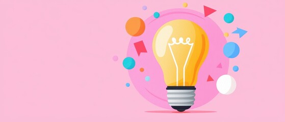 Poster - Bright Idea   Lightbulb with Pink Background