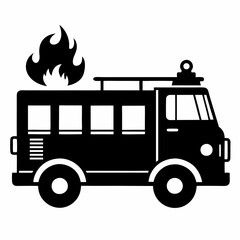 Sticker - Fire engine Black silhouette, illustration