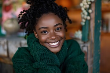 Wall Mural - Close-up of a Beautiful Woman with Warm Eyes and a Bright Smile