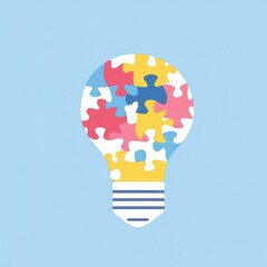 Poster - Lightbulb Shaped Puzzle Pieces Representing Idea and Creativity