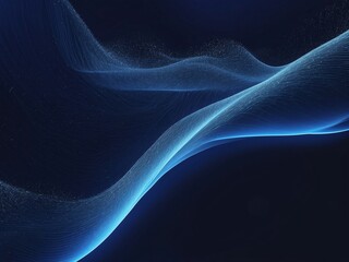 Wall Mural - Subtle wave of glowing particles on a deep blue background, adding depth and movement