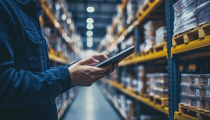 Efficient Inventory Management at a Warehouse A Worker Using a Digital Tablet