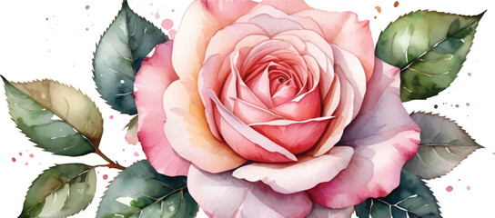 Wall Mural - Rose flower blossom background watercolor2