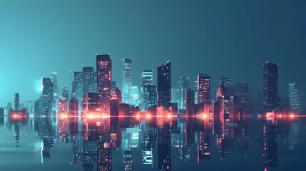 Poster - Digitally inspired 3D design of a modern city skyline in  format AI generated illustration