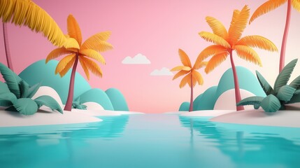 Canvas Print - Tropical Paradise - Minimalist 3D Illustration.