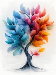 Canvas Print - Vibrant tree with colorful leaves artistic and symbolic soft mood digital painting style more clarity with clear light and sharp focus high detailed