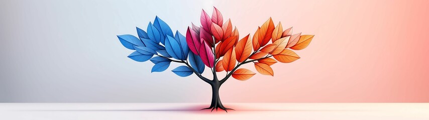 Canvas Print - Whimsical tree vibrant and symbolic leaves isolated on pastel background color pencil style more clarity with clear light and sharp focus high detailed