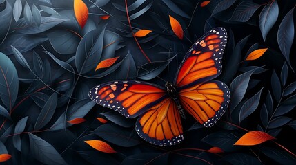Canvas Print - Whimsical butterfly and leaves vibrant colors in an artistic pattern abstract background digital painting style more clarity with clear light and sharp focus high detailed