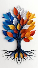 Canvas Print - Colorful tree intricate pattern of leaves and roots symbolic and artistic design digital painting style more clarity with clear light and sharp focus high detailed