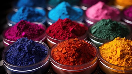 Sticker - Bright colored background of various powder paints for Holi festival of colors 