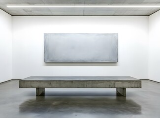 Wall Mural - Modern Art Gallery Interior with Concrete Bench and Large Abstract Painting