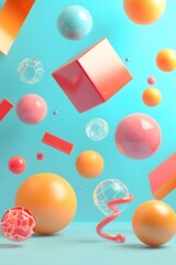 Wall Mural - Fun 3D abstract background with playful geometric shapes AI generated illustration