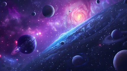 Wall Mural - Galaxy-themed illustration showcasing planets and stars in 3D  style AI generated illustration