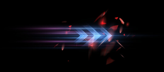 Poster - Light effect of high-speed movement of light high-speed arrow of blue glow. Dynamic movement of high-speed arrow of light energy. Effect of collision of energy with sparks