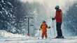 © Mahemud - Boy Learning to Ski: Little boy learning how to ski with his coach.