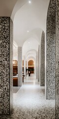 Wall Mural - Modern White Arched Hallway Interior Design With Stone Tile Walls