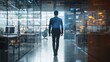 © MP_Artworks - A business professional walks through a modern office with an AI hologram assistant projected from a smartwatch, organizing the day’s schedule and displaying important notifications.