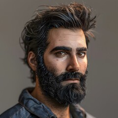 Wall Mural - Portrait of a Man with a Beard and a Denim Jacket