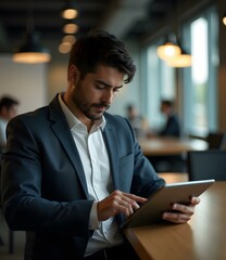 Wall Mural - Businessman Working On Tablet in Modern Office